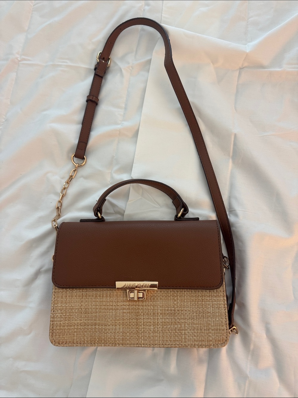 Anne Klein Brown and Natural Woven Satchel with Top Handle